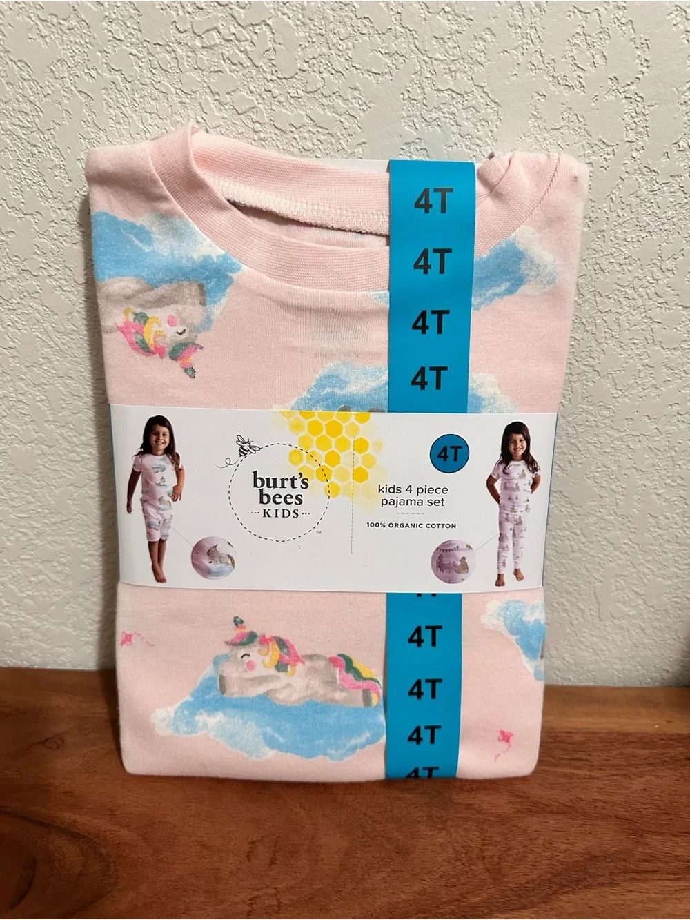 Burt's Bees Pink Kids Tea Party Pajama 4-Piece Set NWT